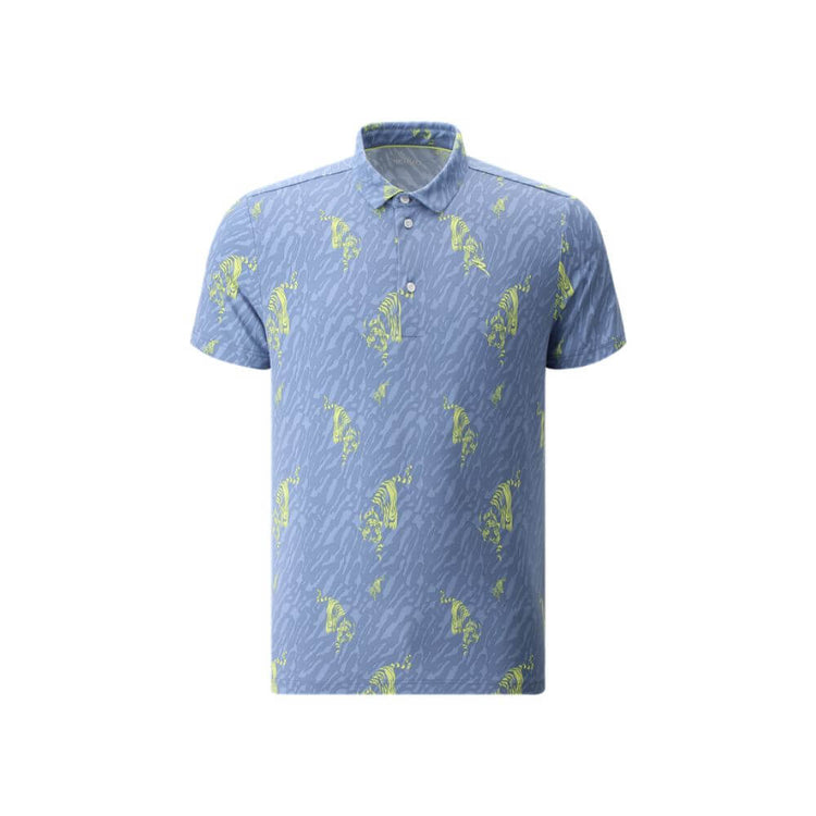 Anyone Tiger Print Polo in Blue and Yellow