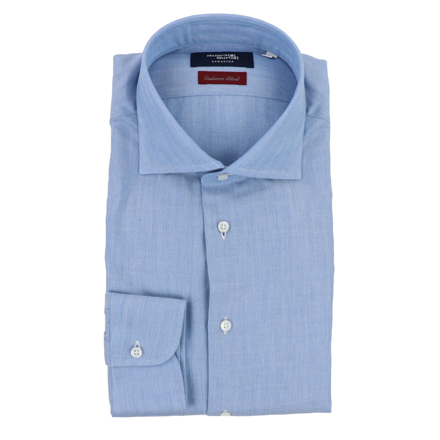Maker's Luxury Dress Shirt in Blue Herringbone Cotton/Cashmere 18 Maker's Luxury Dress Shirt in Blue Herringbone Cotton/Cashmere 18
