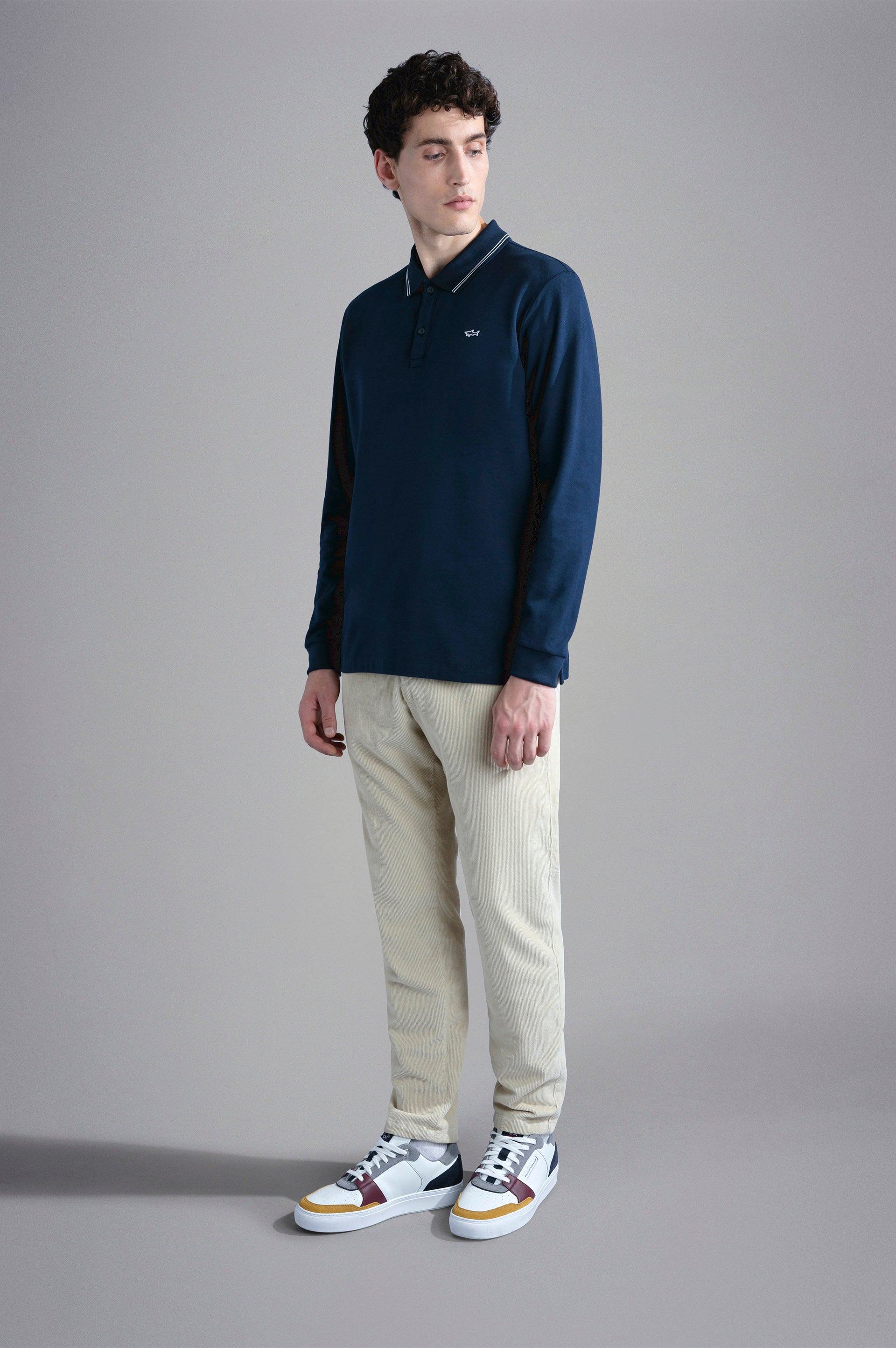 Cotton Pique Long Sleeve Polo with Shark Logo – Hampton's