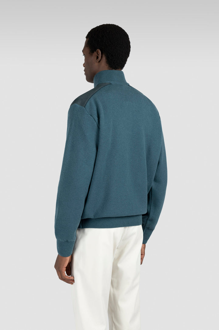 Typhoon Platinum Wool Cashmere Half Zip Sweater in Teal
