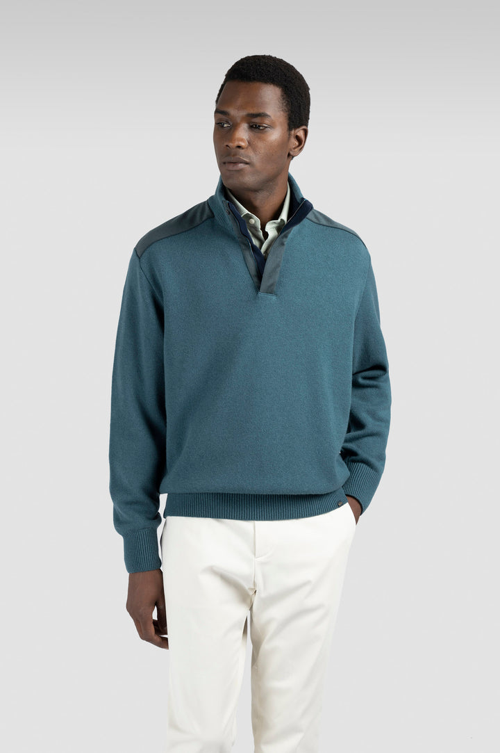 Typhoon Platinum Wool Cashmere Half Zip Sweater in Teal