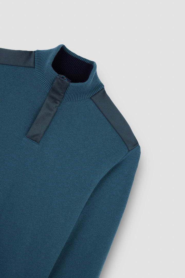 Typhoon Platinum Wool Cashmere Half Zip Sweater in Teal