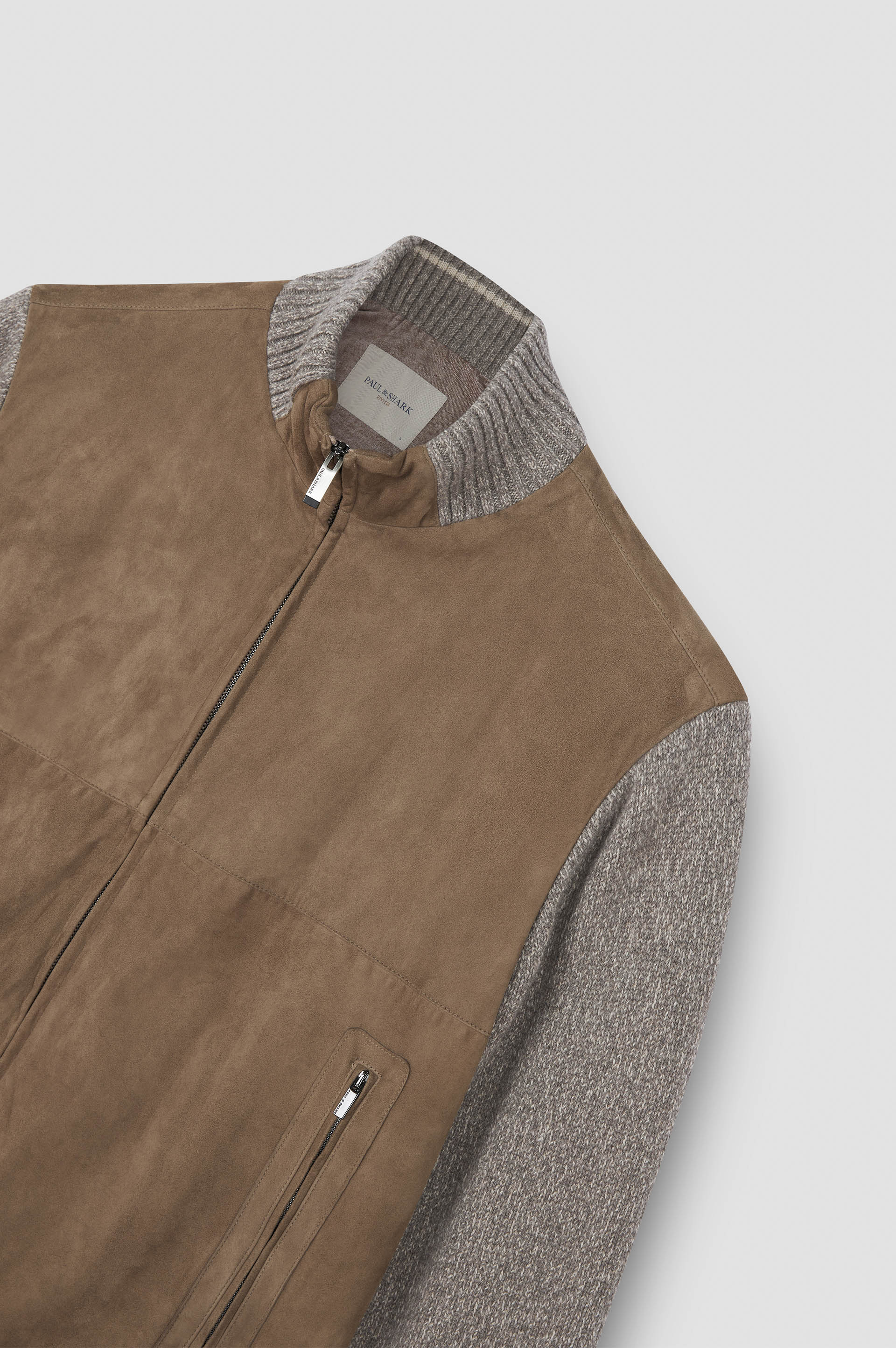 Riviera Hybrid Zipped Cardigan in Wool, Cashmere, Suede – Hampton's