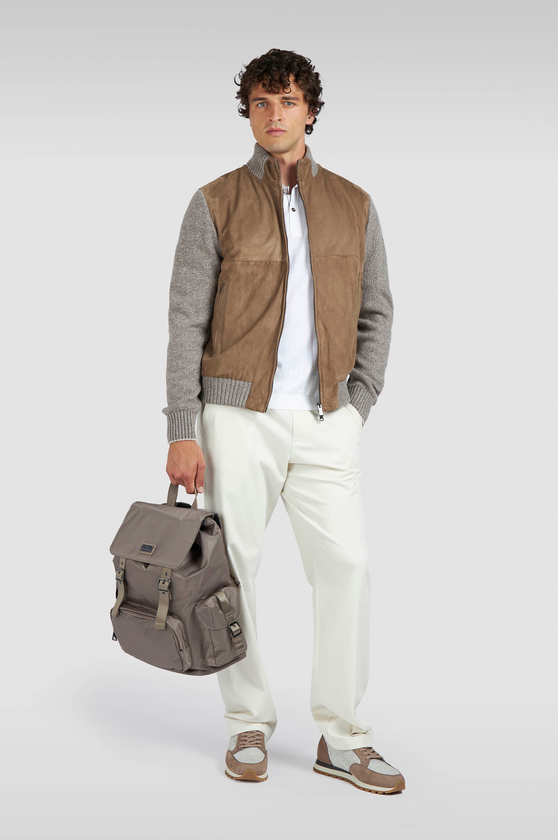 Riviera Hybrid Zipped Cardigan in Wool, Cashmere, Suede – Hampton's