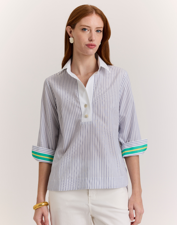 Aileen Contrast Stripe 3/4 Sleeve Shirt