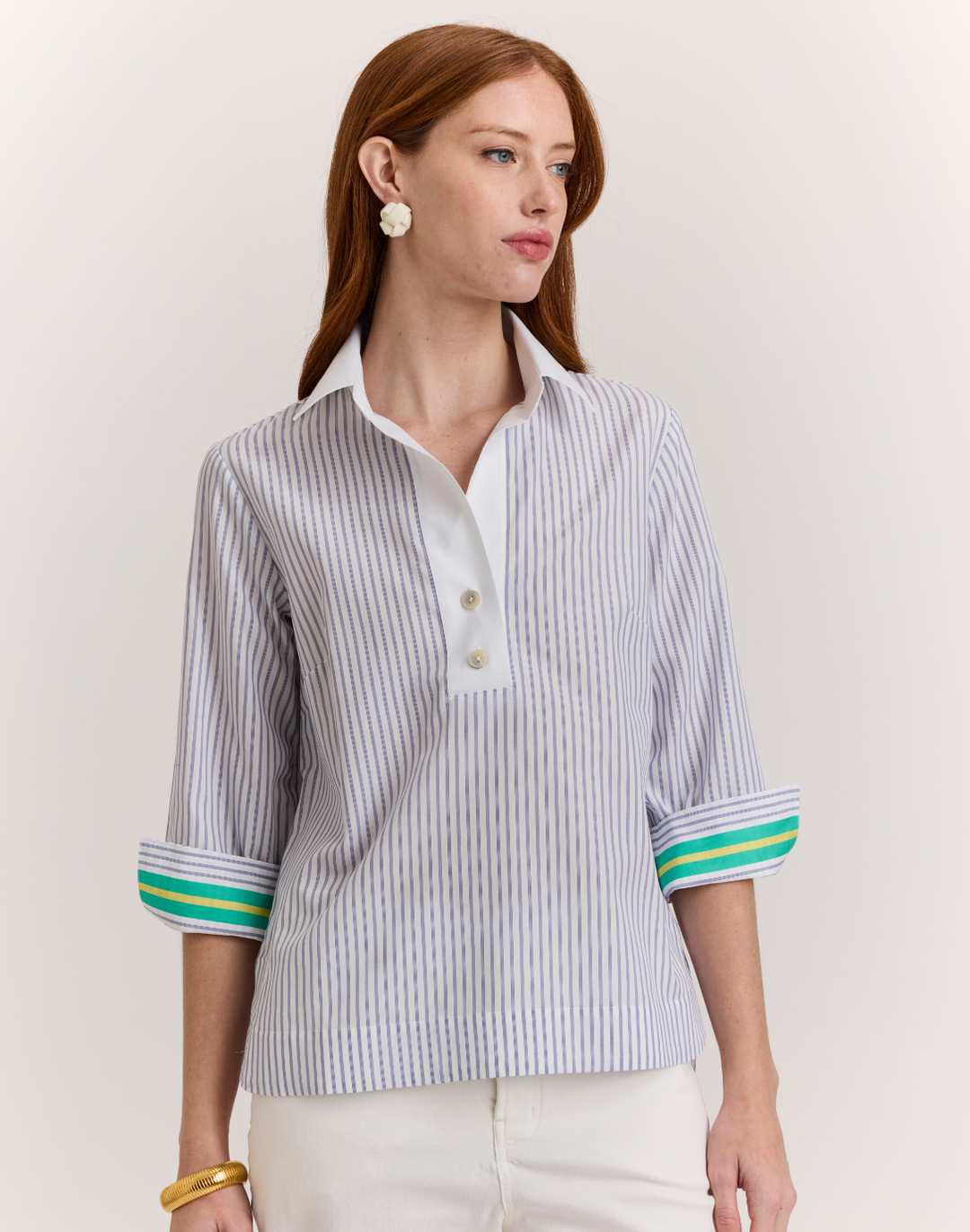 Aileen Contrast Stripe 3/4 Sleeve Shirt