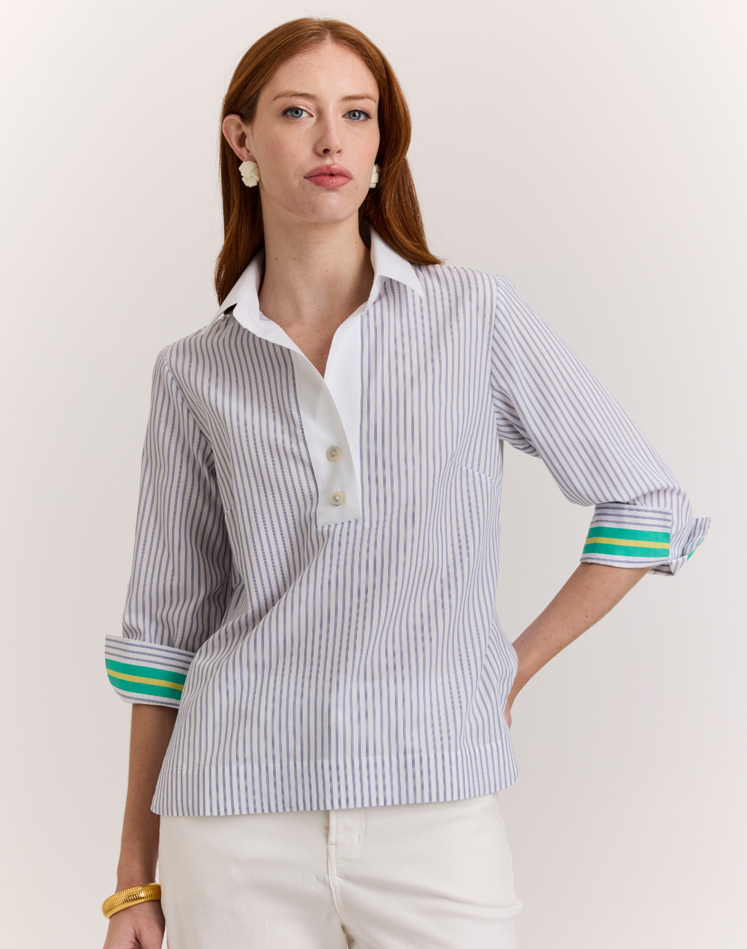Aileen Contrast Stripe 3/4 Sleeve Shirt