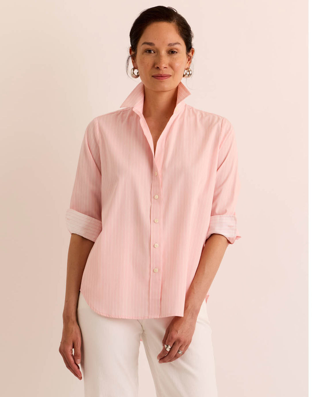 Esther Long Sleeve Shirt Blush Pink/White