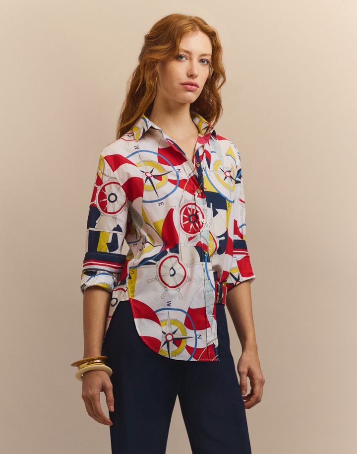 Halsey Long Sleeve Nautical Print Shirt