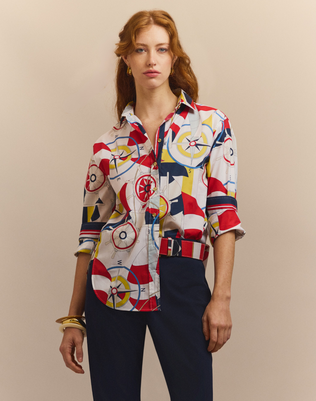 Halsey Long Sleeve Nautical Print Shirt