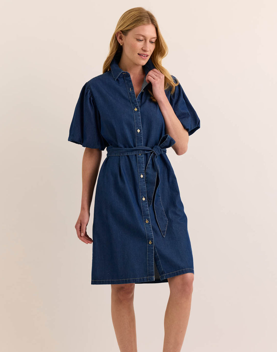 Angelina Elbow Sleeve Dark Wash Denim Dress Dark Wash / M