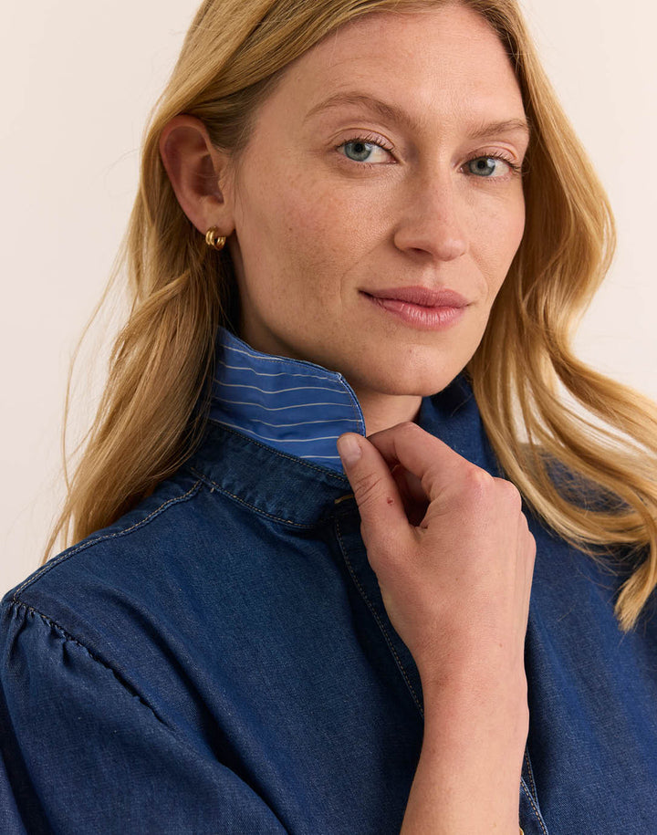 Angelina Elbow Sleeve Dark Denim Dress