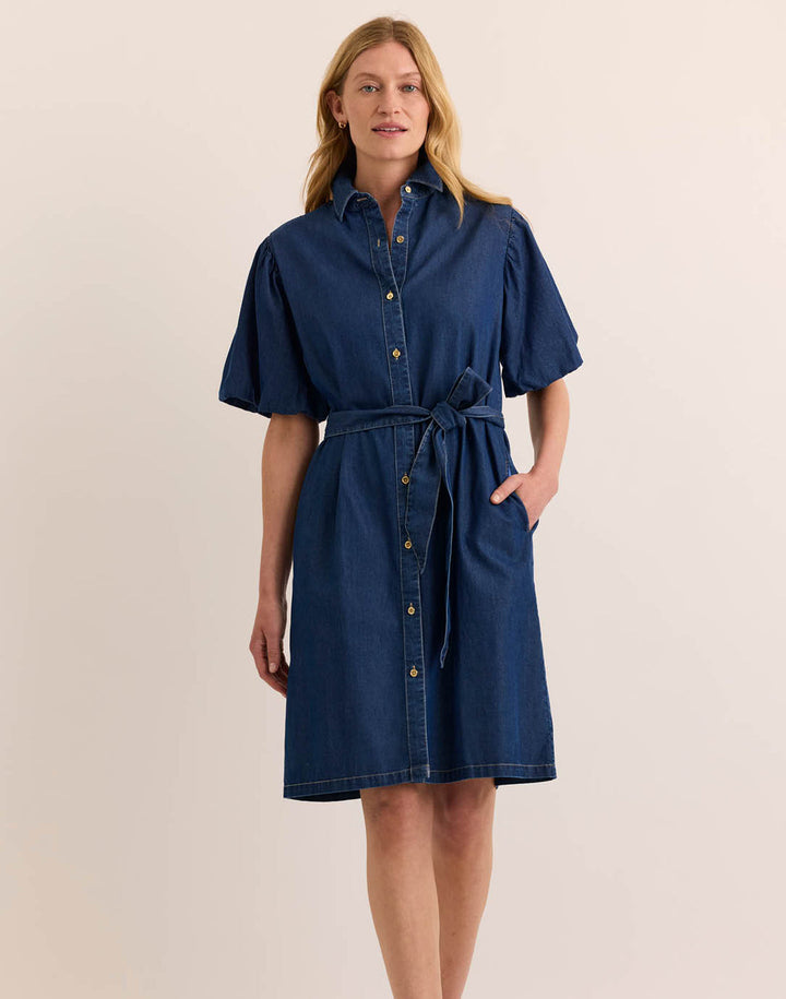 Angelina Elbow Sleeve Dark Denim Dress