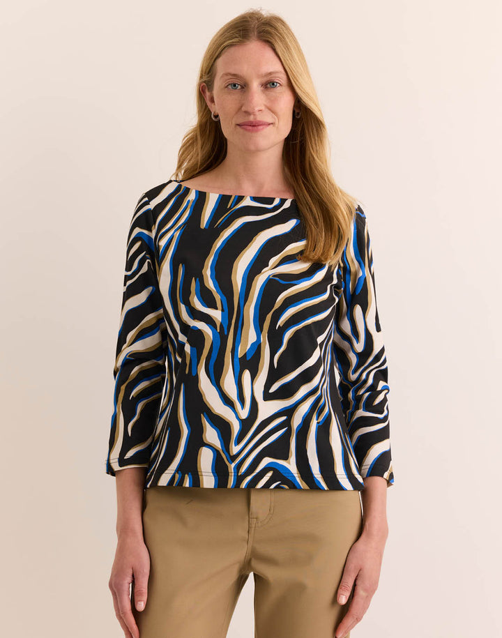Gissel 3/4 Sleeve Boat Neck in Abstract Zebra