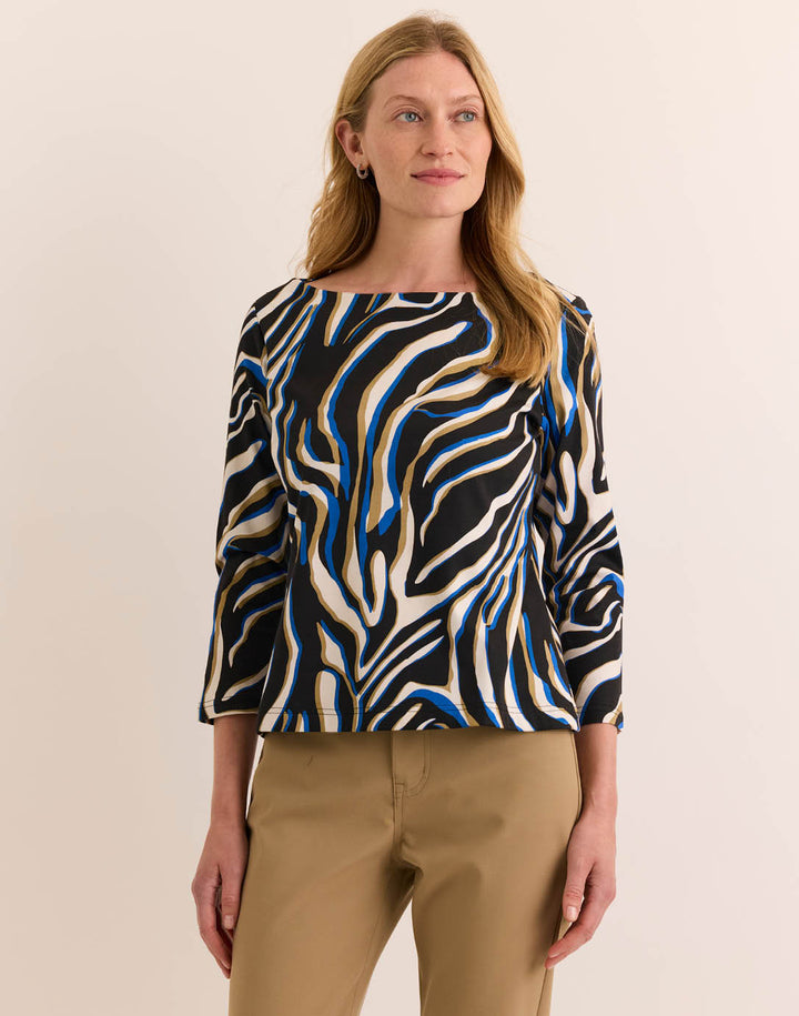 Gissel 3/4 Sleeve Boat Neck in Abstract Zebra