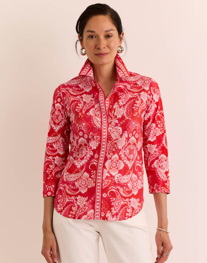 Lizette 3/4 Sleeve Rouge Paisley Top