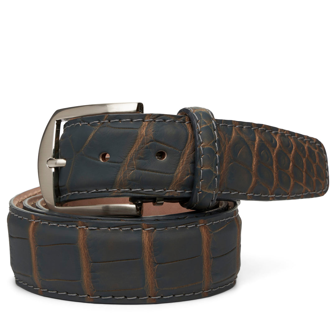 Two Tone Alligator Custom Belt in Charcoal & Mink