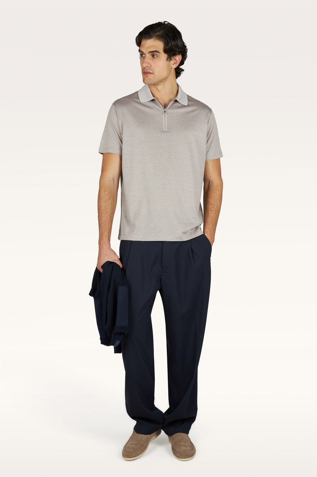 Silk & Cotton Zip Polo