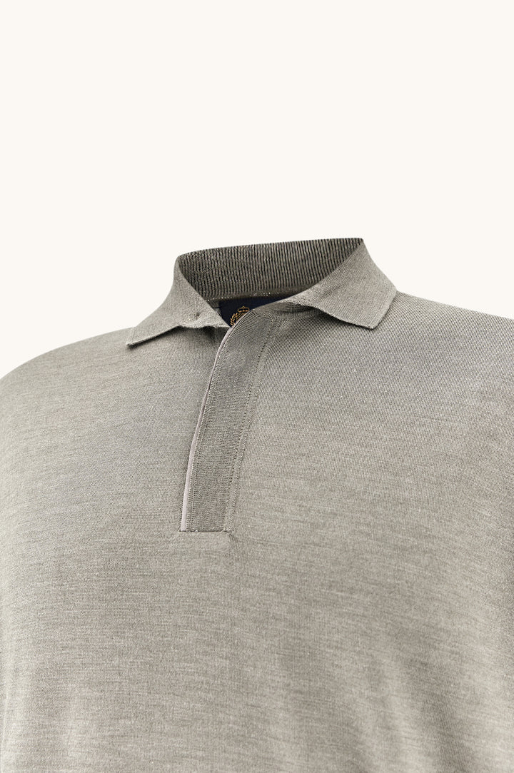 Wool & Silk Knit Polo w/ Suede Details