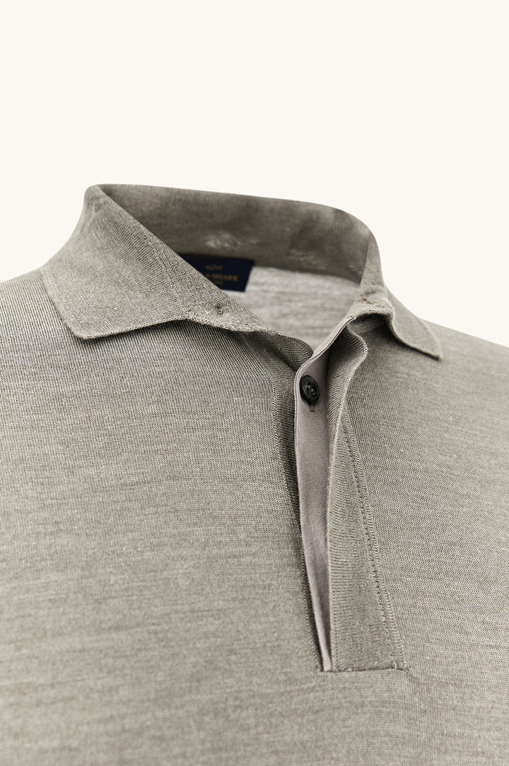 Wool & Silk Knit Polo w/ Suede Details