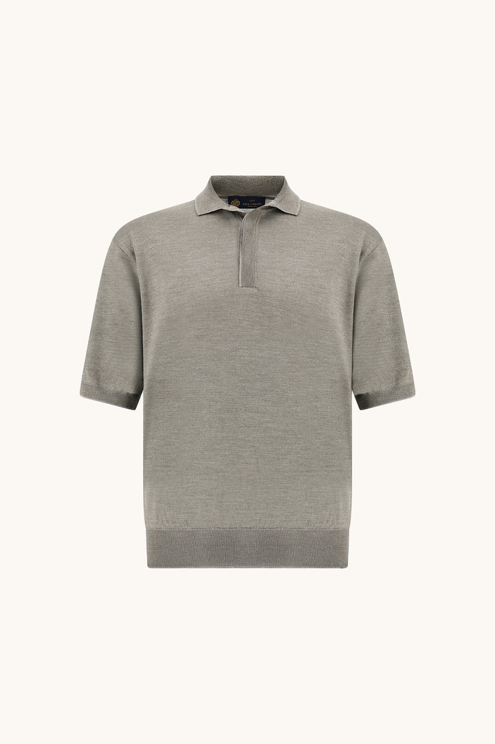 Wool & Silk Knit Polo w/ Suede Details
