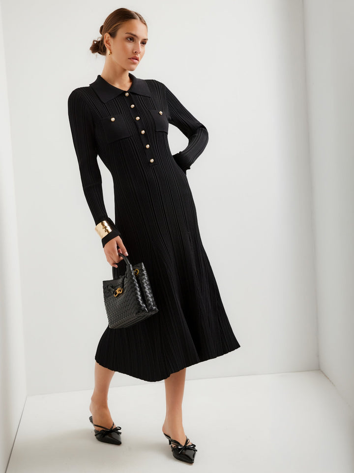 Ellie Ribbed Button-Up Sweater Dress