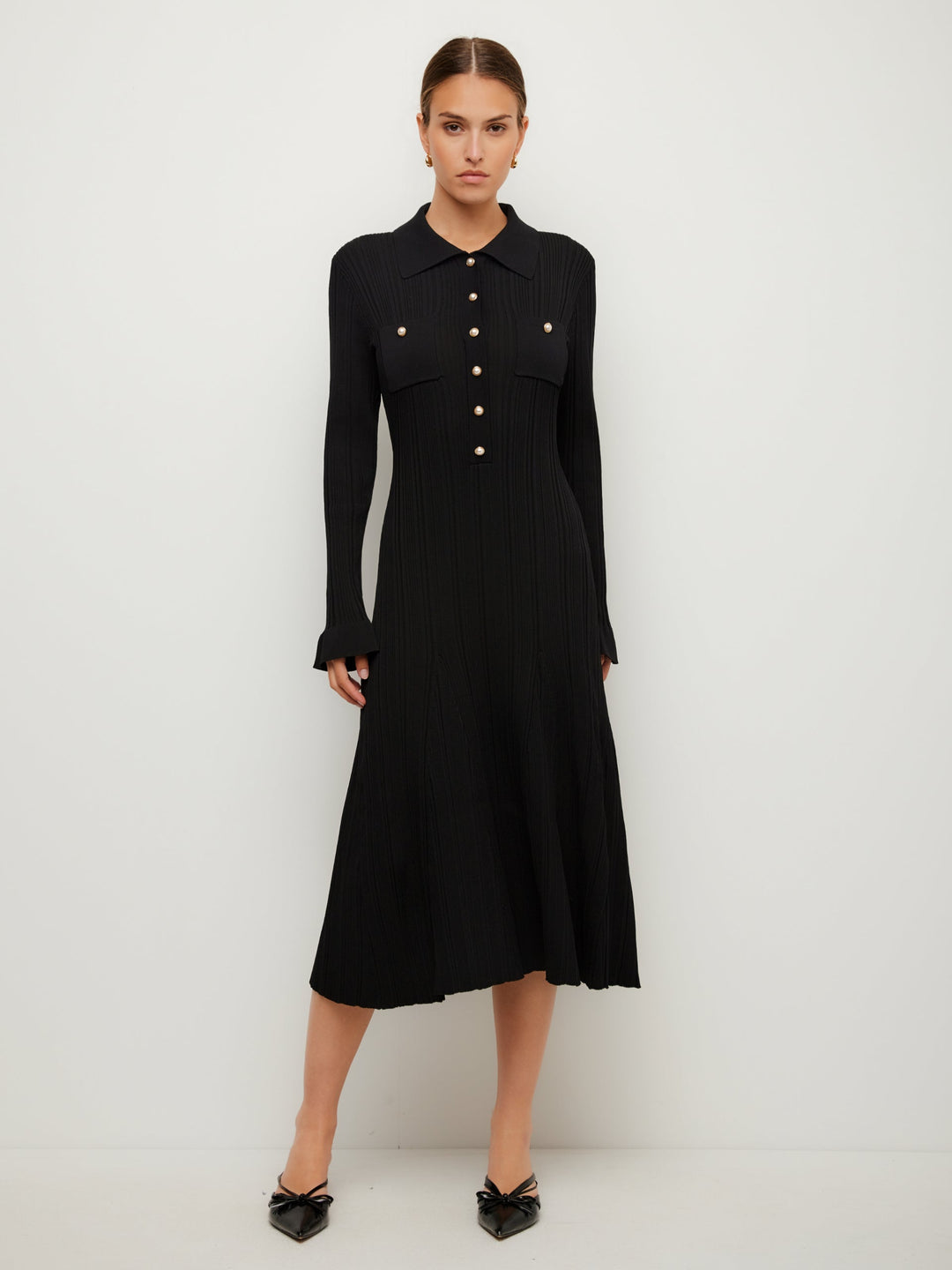 Ellie Ribbed Button-Up Sweater Dress