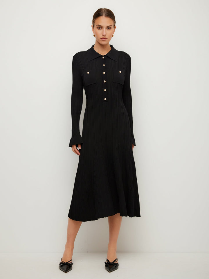 Ellie Ribbed Button-Up Sweater Dress