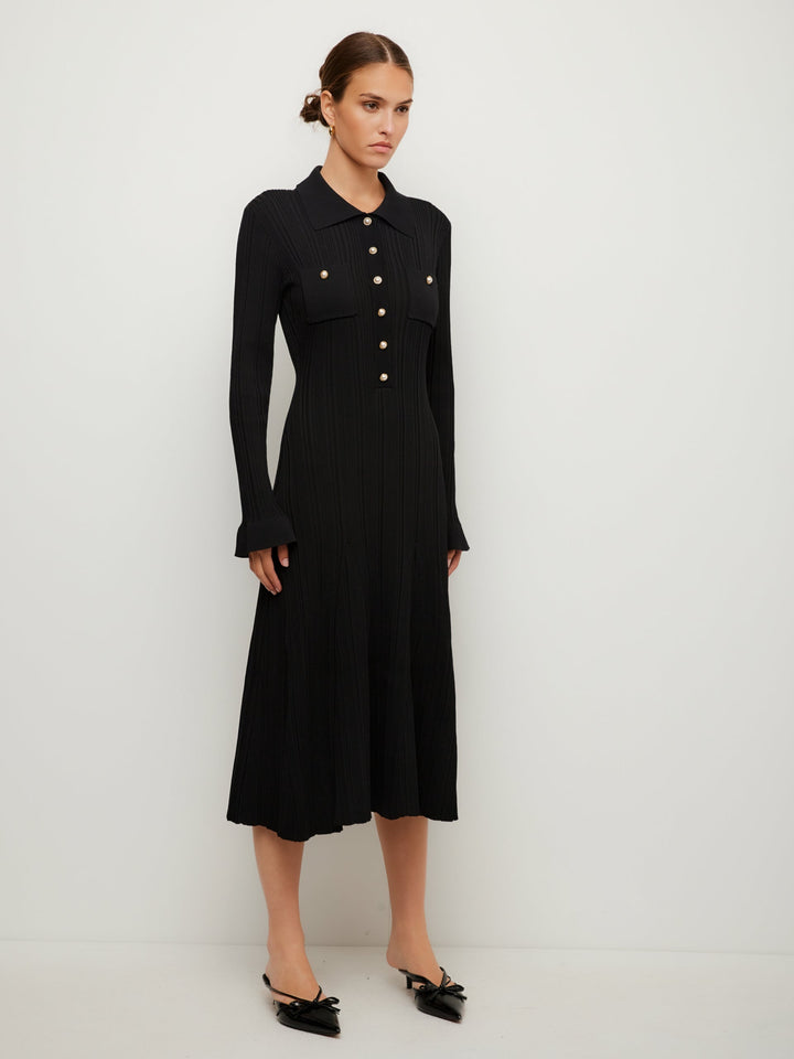 Ellie Ribbed Button-Up Sweater Dress