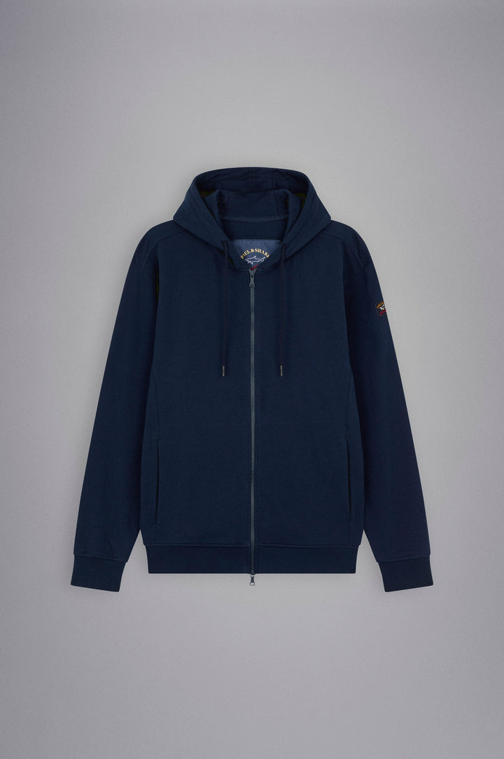 Organic Cotton Full Zip Hoodie with Iconic Badge in Navy