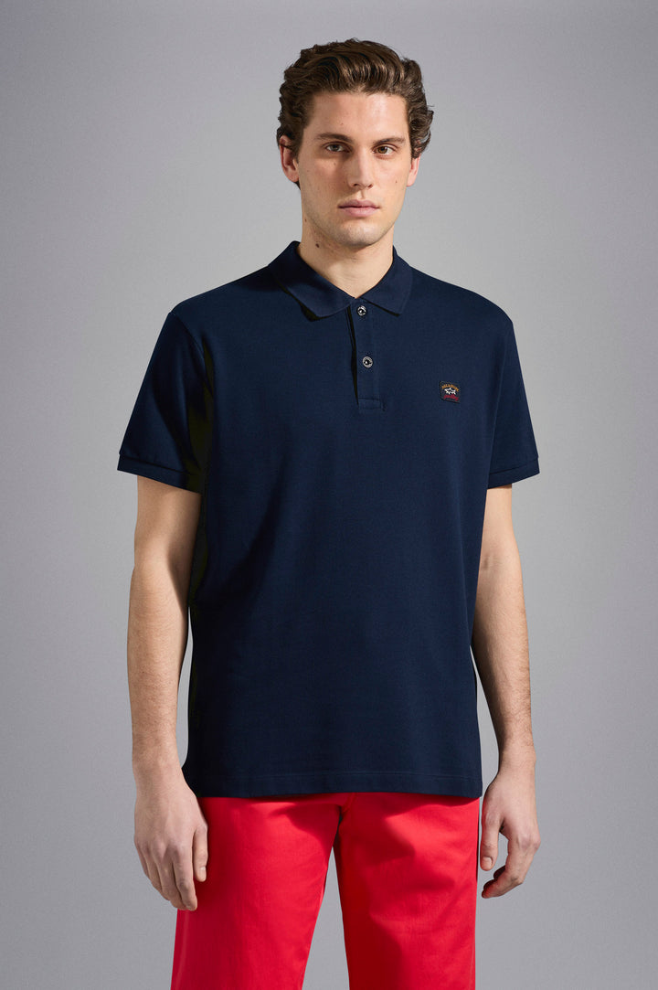 Cotton Pique Short Sleeve Polo with Iconic Badge in Navy