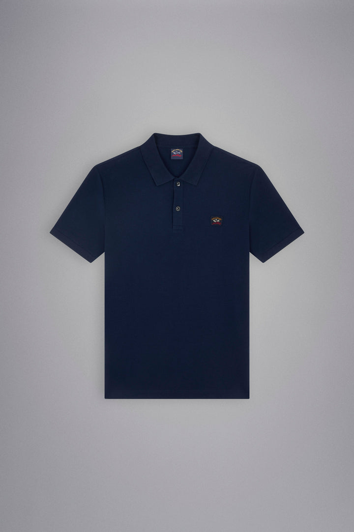 Cotton Pique Short Sleeve Polo with Iconic Badge in Navy