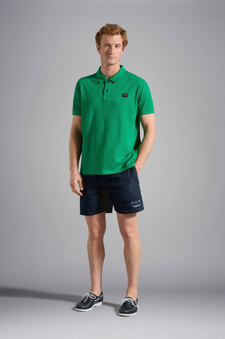 Cotton Pique Short Sleeve Polo with Iconic Badge in Green