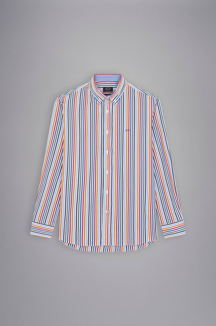 Cotton Poplin Multi Stripe Sport Shirt