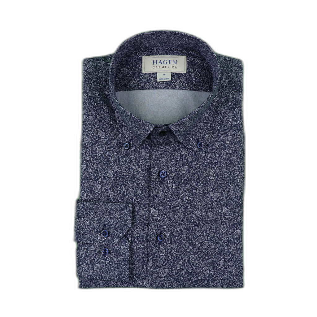 Hagen Short Sleeve Sport Shirt-Navy Paisley Medium