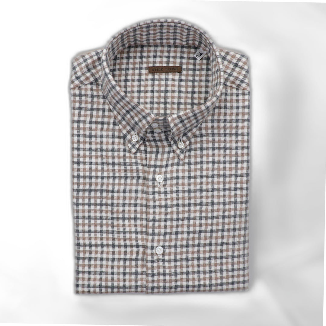 Graph Check Flannel Button Down in Grey and Tan