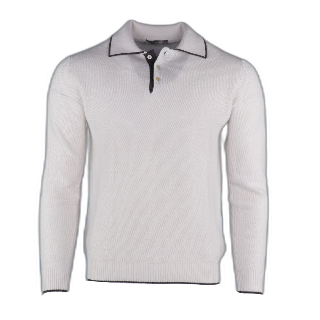 Knitted Cashmere Long Sleeve Polo in Stucco