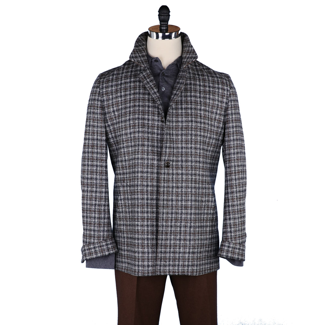 Hudson Field Coat in Grey and Brown Check