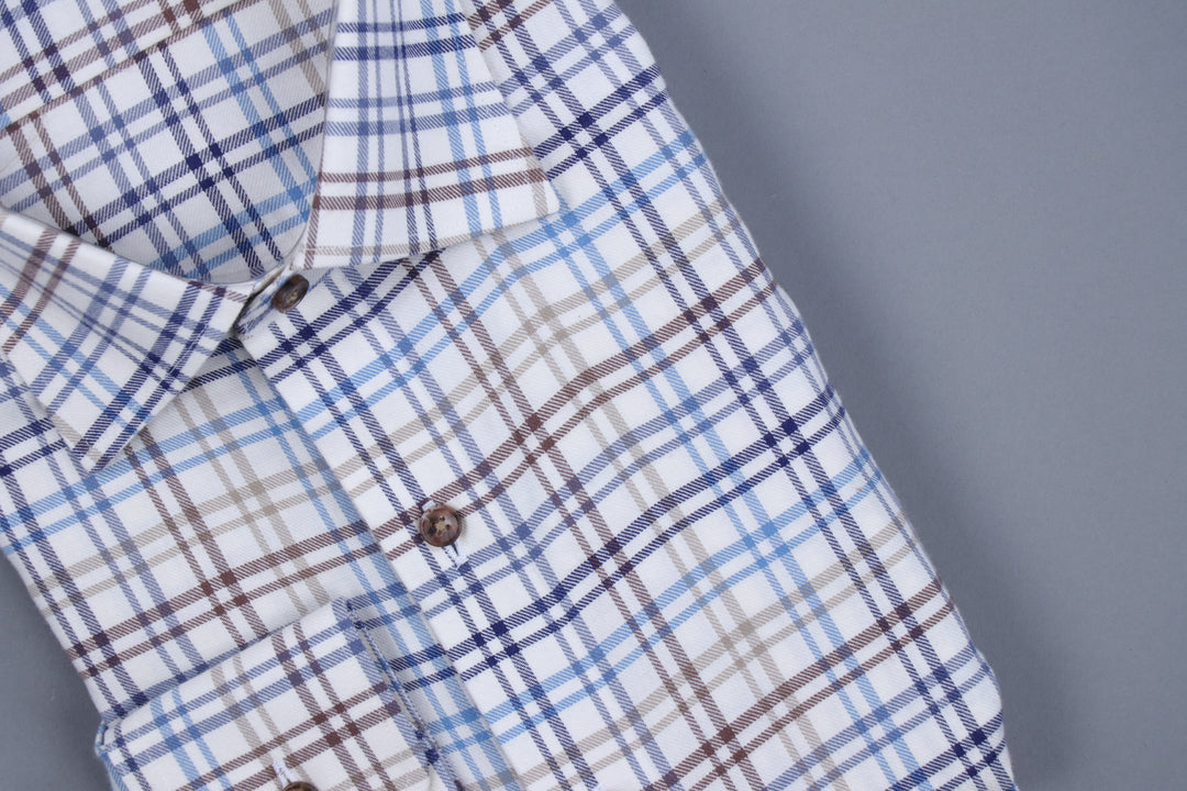 Hampton's Sport Shirt - Stone & Cornflower Check Flannel