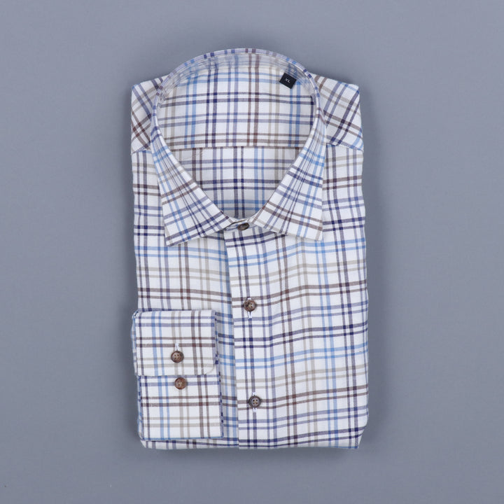 Hampton's Sport Shirt - Stone & Cornflower Check Flannel