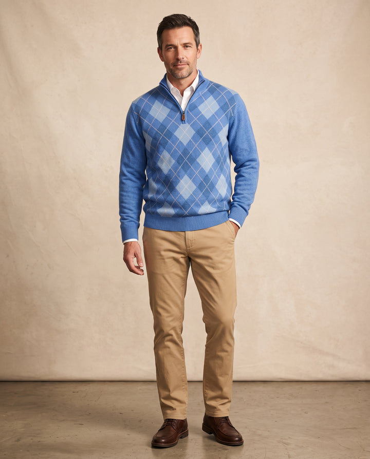 Tullich Argyle Front Quarter Zip Sweater
