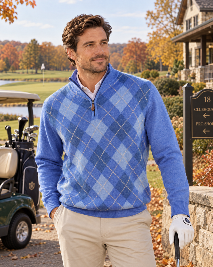 Tullich Argyle Front Quarter Zip Sweater