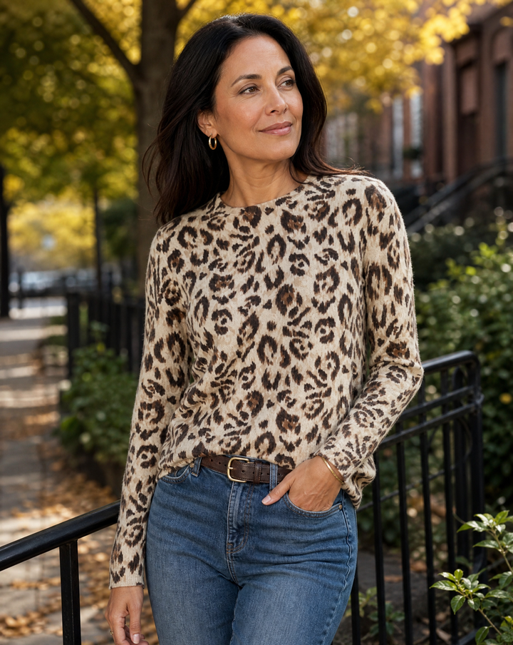 Animal Print Cashmere Crewneck