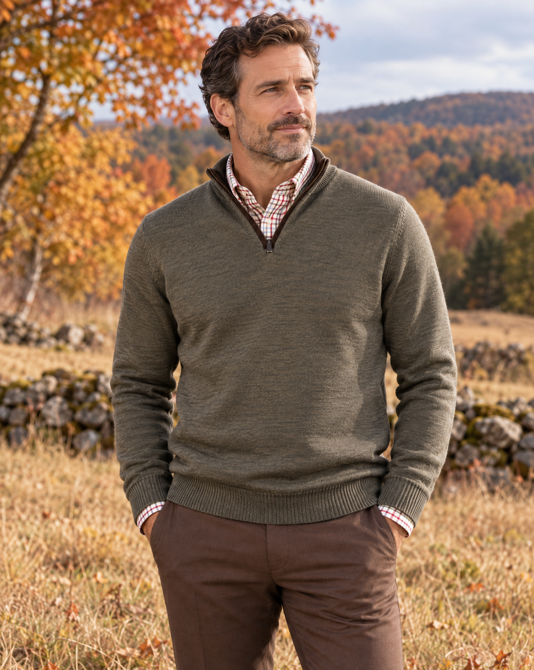 Kinmere Suede Trim Merino Quarter Zip