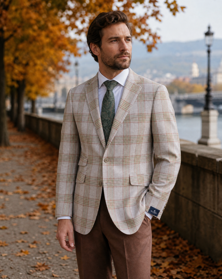 Soho Wool/Cashmere Coat in Beige Plaid