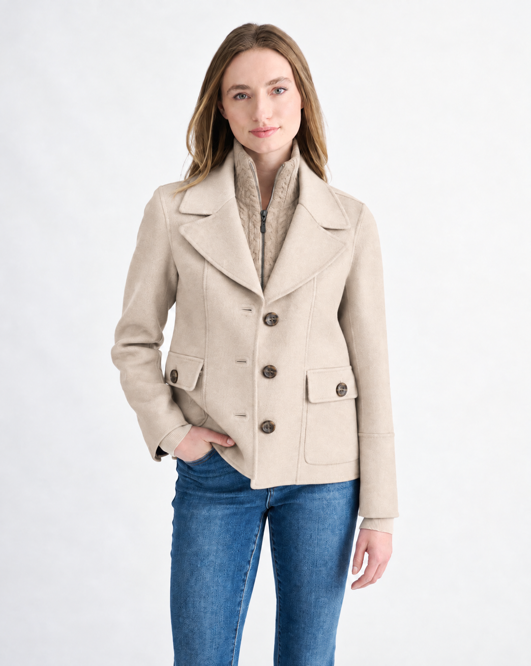 Knit Insert Notch Collar Coat
