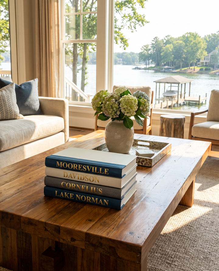 Gold Lettered Coffee Table Book Set - Lake Norman Towns