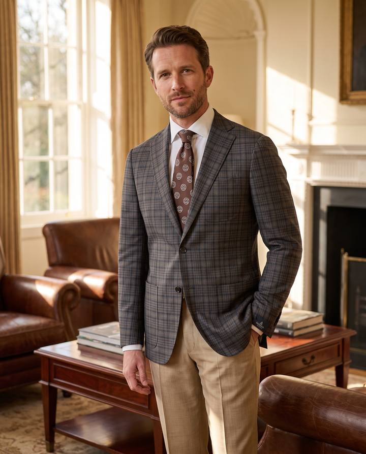 Kenton Soft Coat in Grey/Brown Check