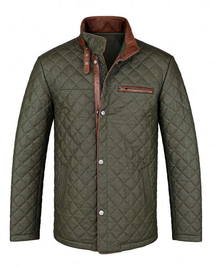 The Jackson Quilted Leather Jacket in Olive