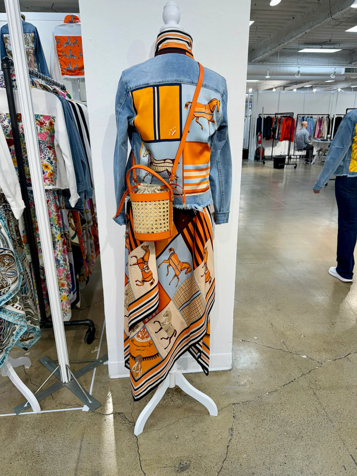Silk Scarf Dress Light Blue/Orange Horses